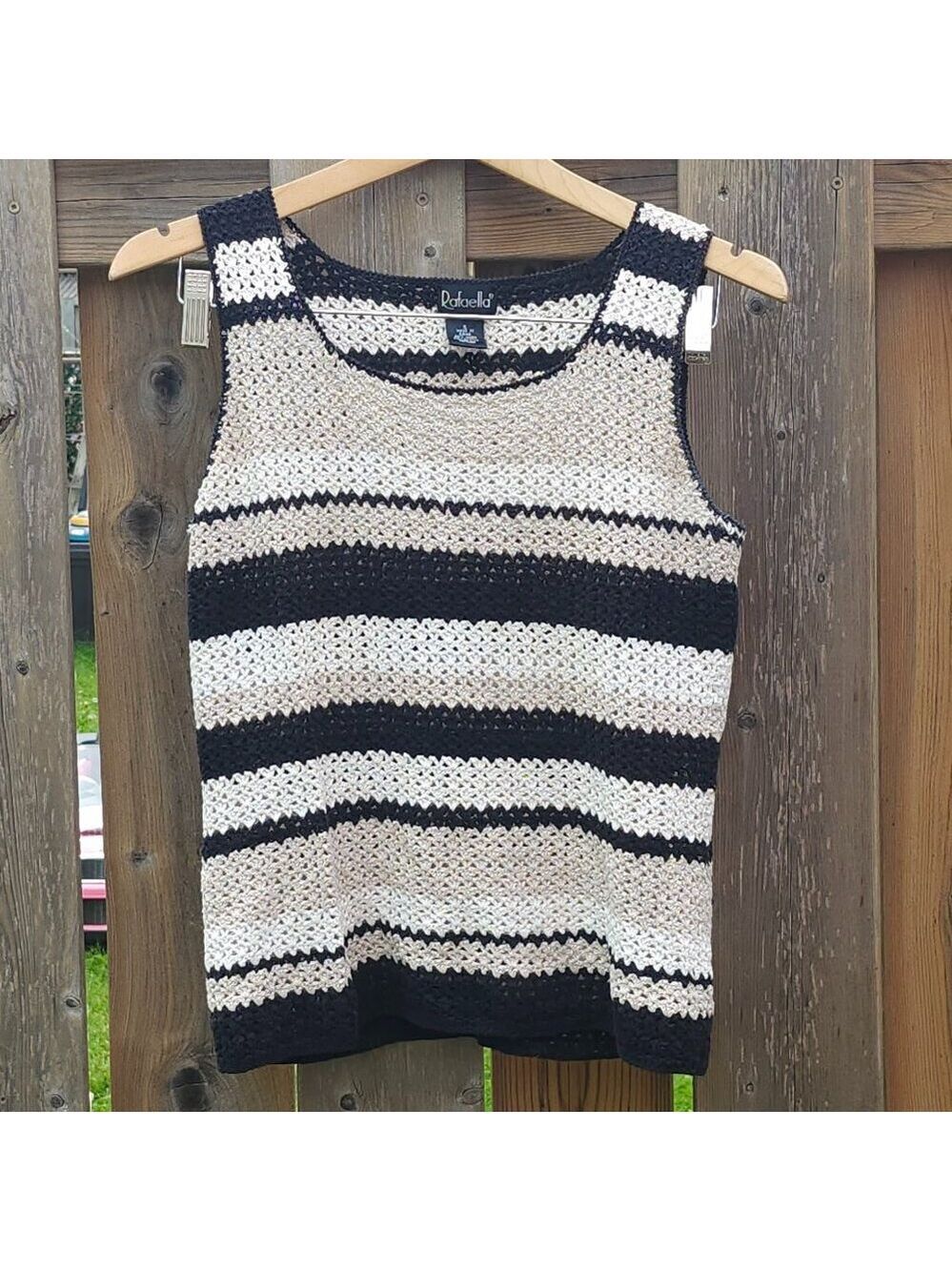 ATTRACTIVE Rafaella Woven Tank Top Women's Size Small Black White Tan